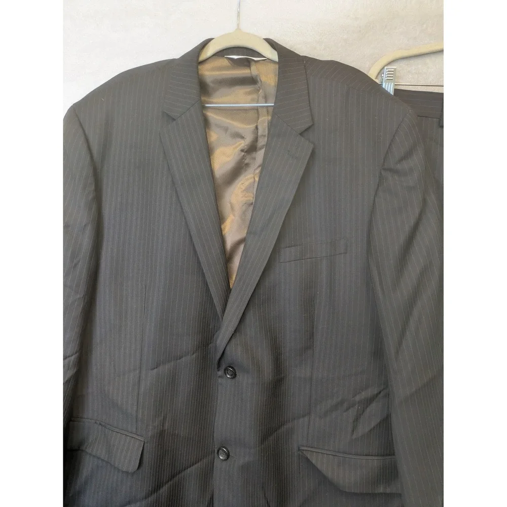 Montefino Suit Men's 48R 43W Black Pinstripe Super 120s Merino Wool 2pc Oxford